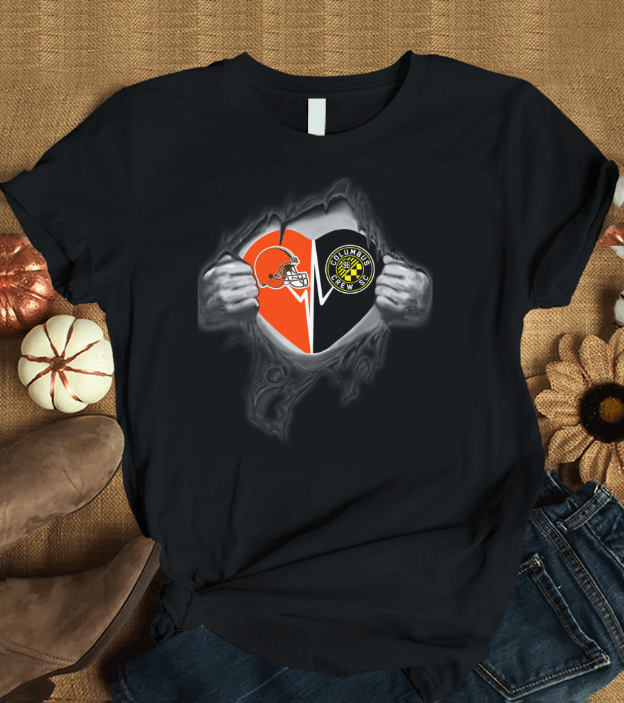 Browns Helmet And Columbus Crew Sc Logo Heart T-Shirt