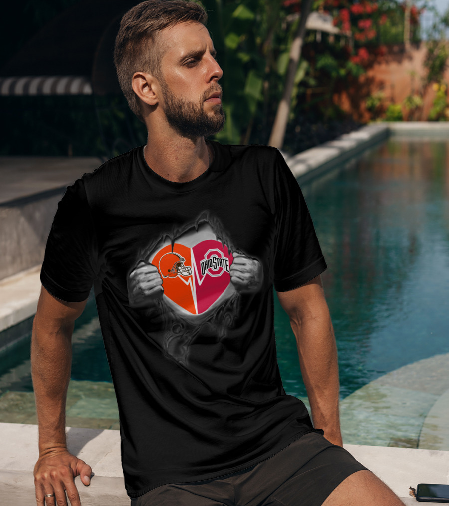 Cleveland Browns Ohio State Buckeyes Heart Ripped T-Shirt