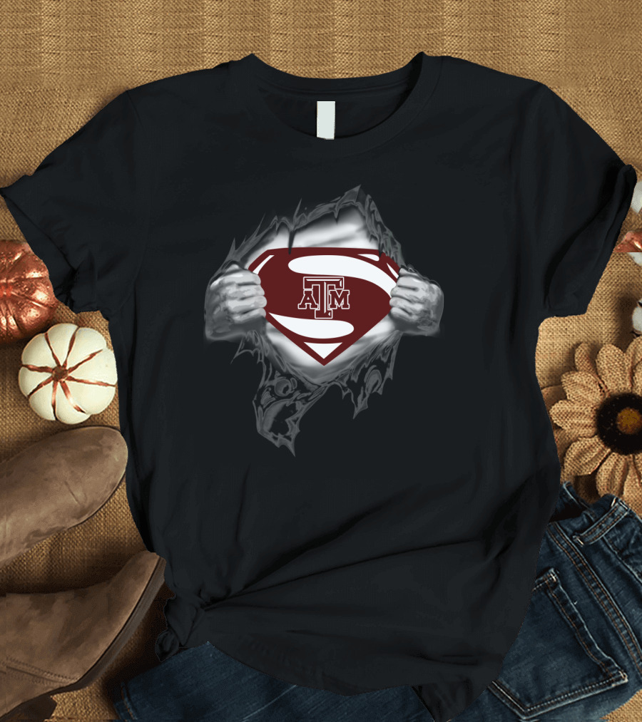 Texas A&M Aggies Superman Shield Logo Superhero Style T-Shirt