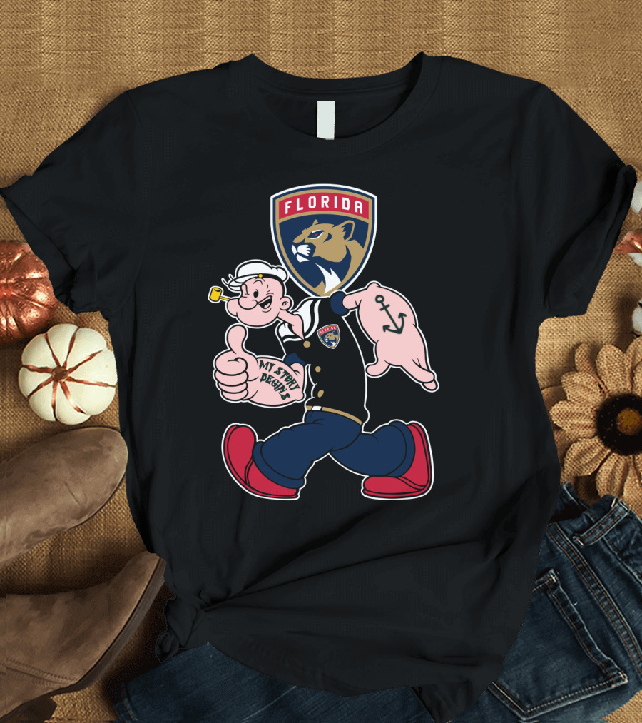 Florida Panthers Popeye Anchor Patch Thumbs Up T-Shirt