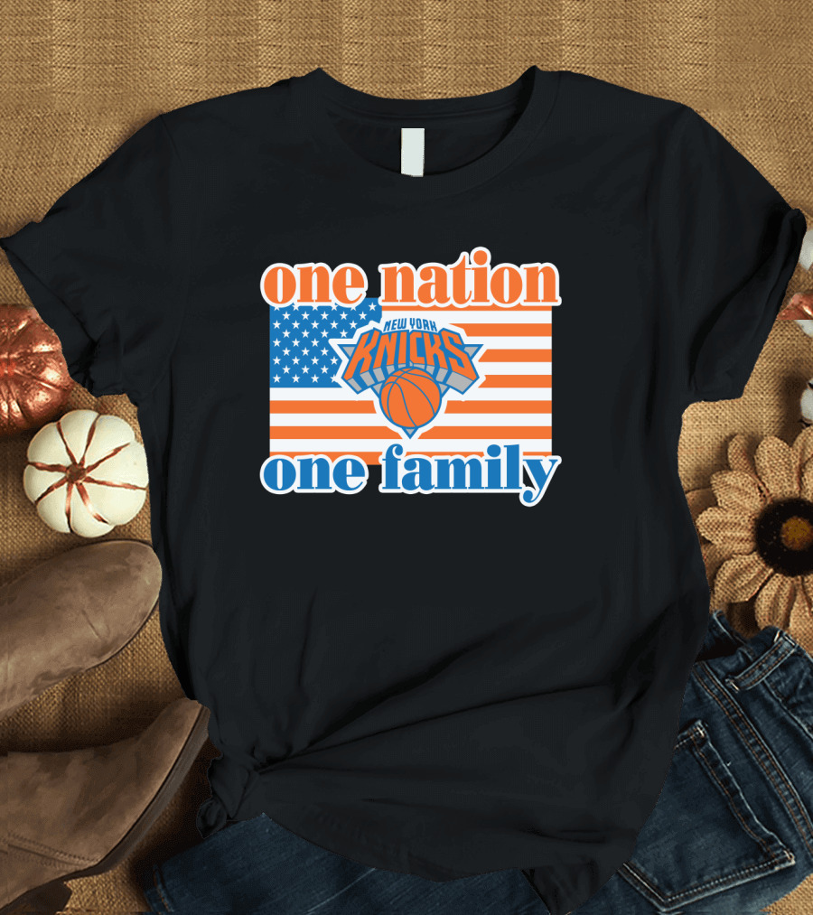 One Nation One Family New York Knicks 71 American Flag Basketball T-Shirt