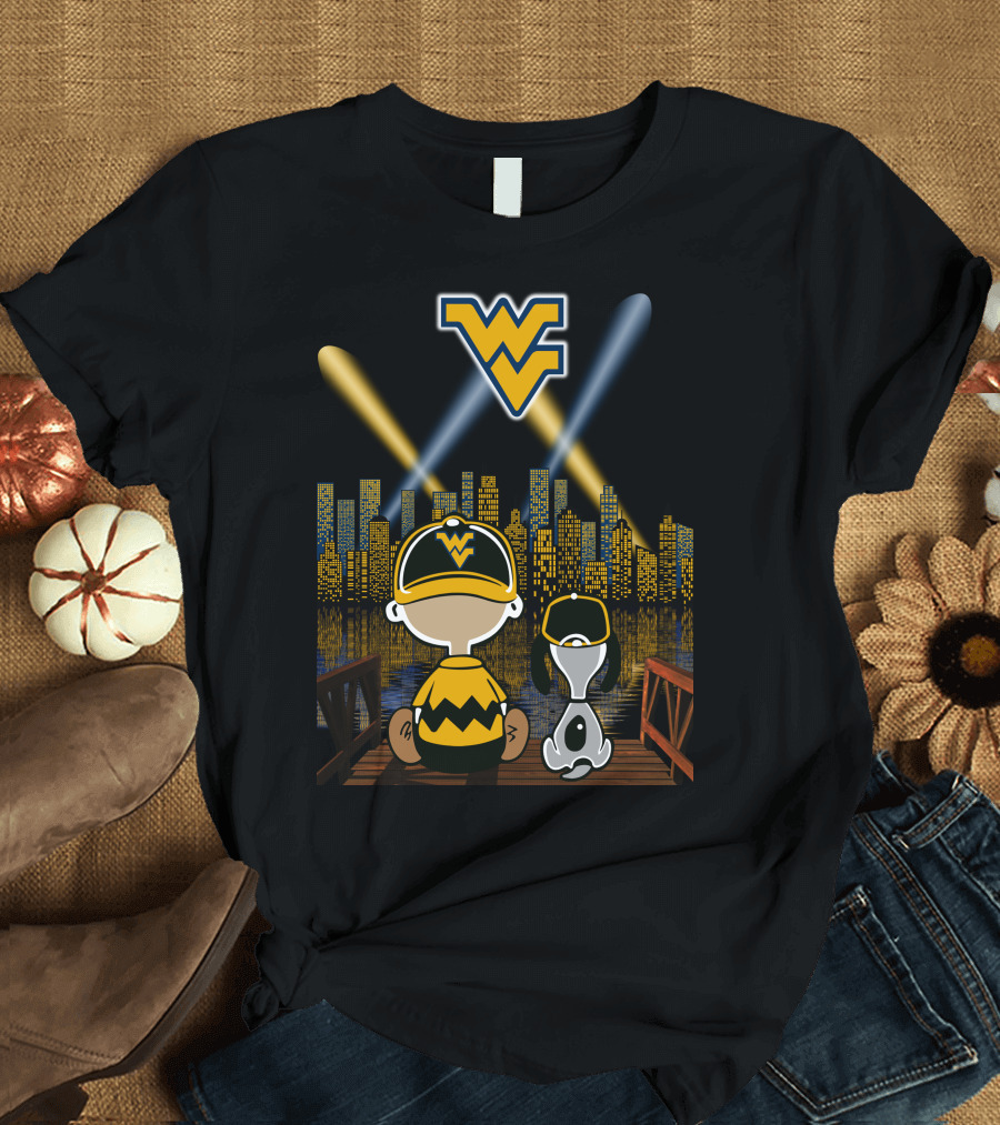 Wv Mountaineers City By Night Charlie Snoopy Skyline Lights T-Shirt