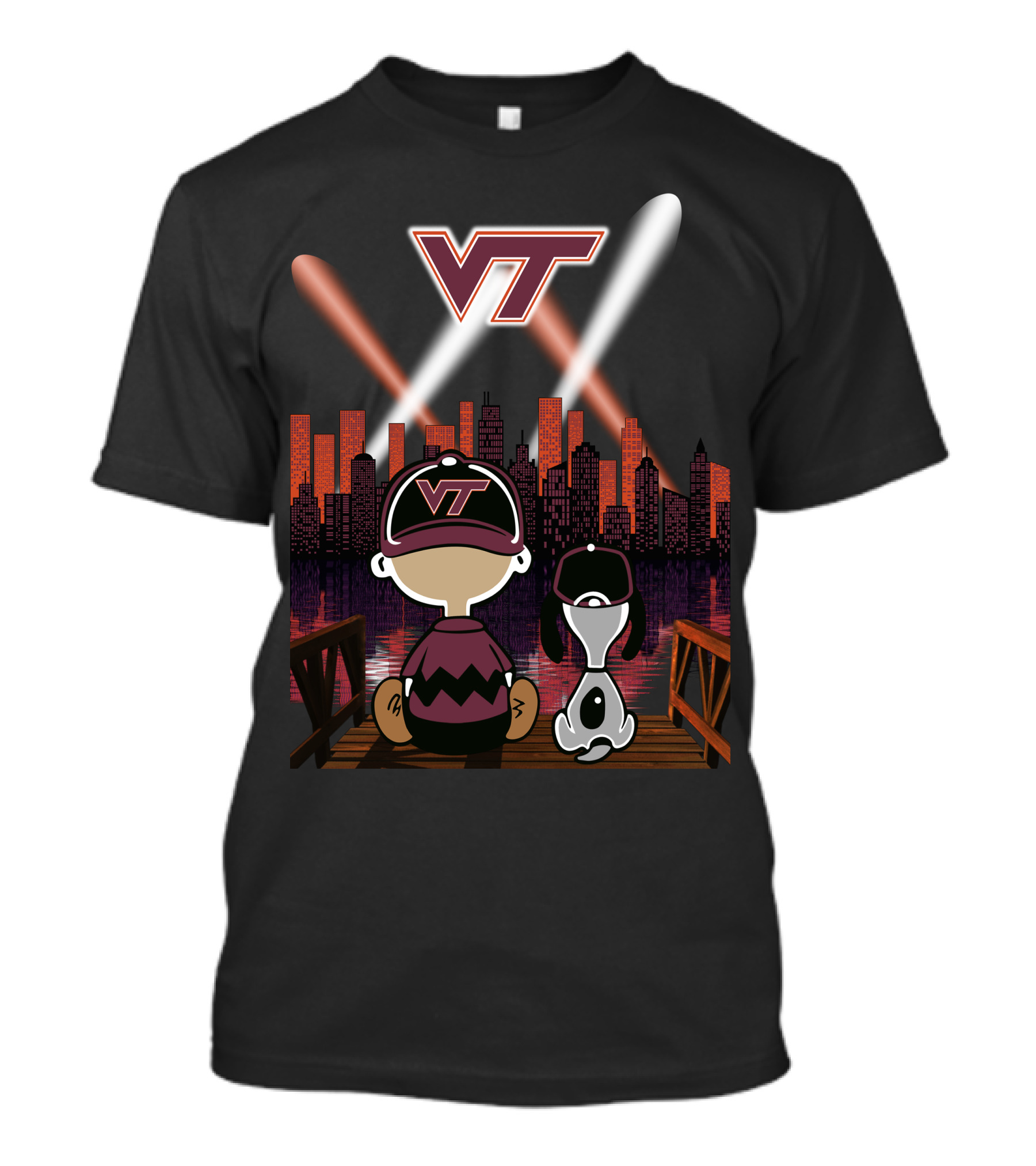 Virginia Tech Hokies Vt Skyline Night Scene T-Shirt