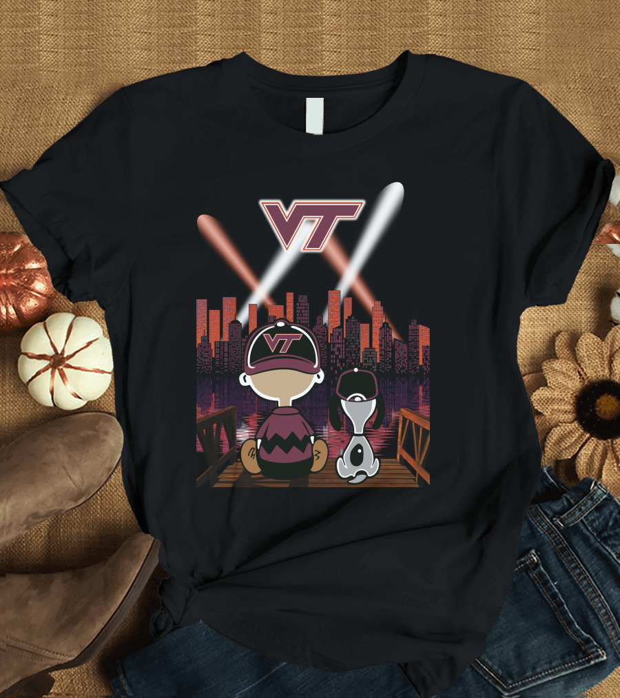 Virginia Tech Hokies Vt Skyline Night Scene T-Shirt