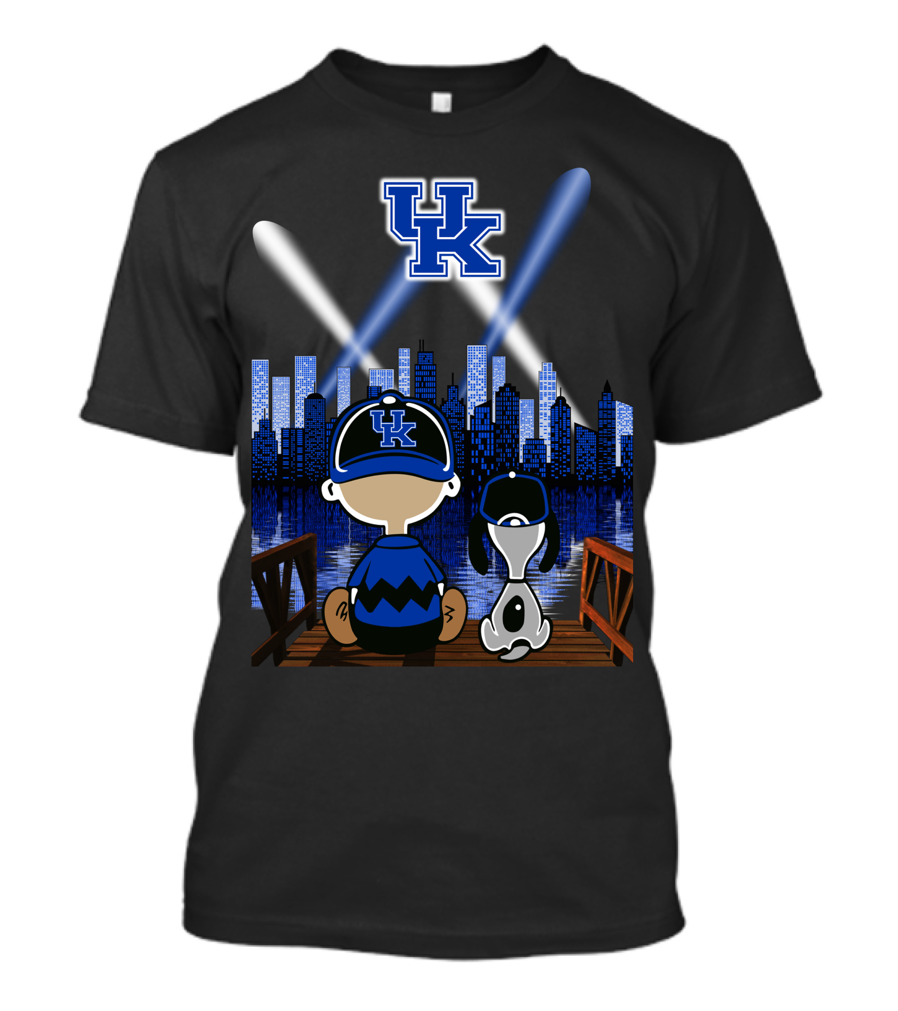 Uk Wildcats Nighttime Cityscape With Cartoon Characters T-Shirt