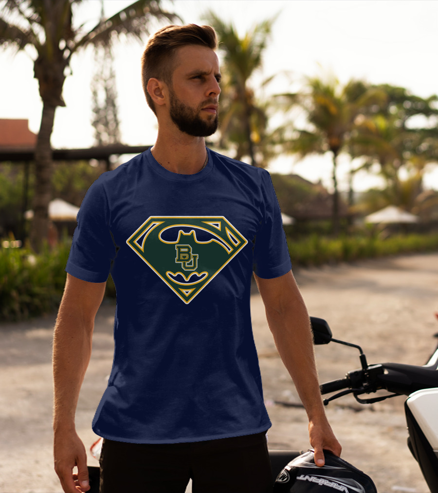 Batman Superman Logo With Bu Baylor Bears T-Shirt