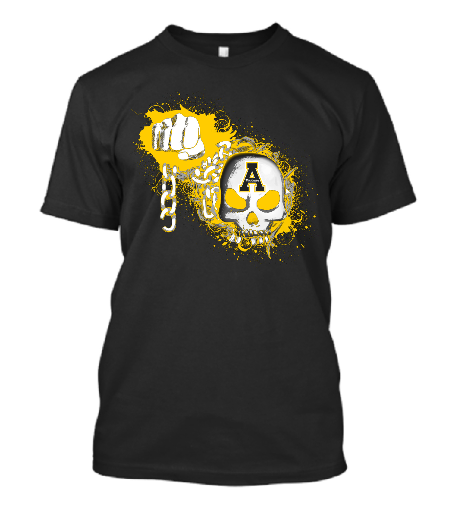 Appalachian State Mountaineers Skull And Chains Graphic With Bold Fist T-Shirt
