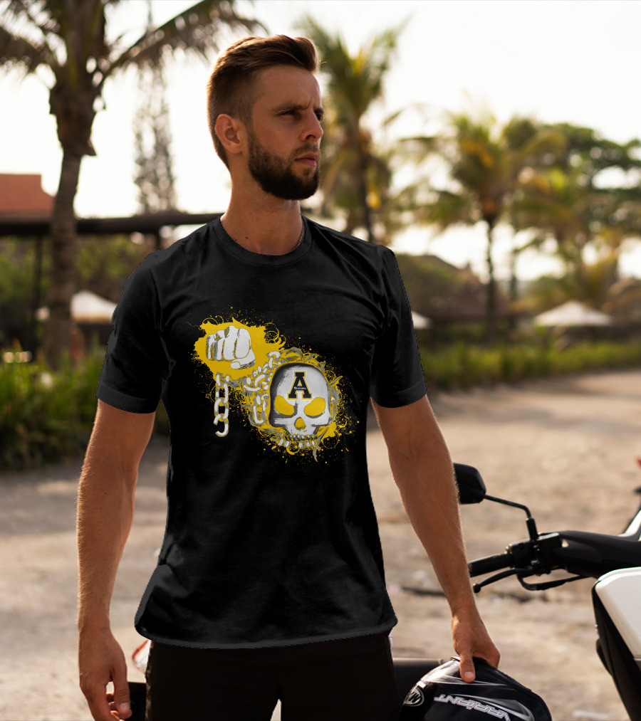 Appalachian State Mountaineers Skull And Chains Graphic With Bold Fist T-Shirt