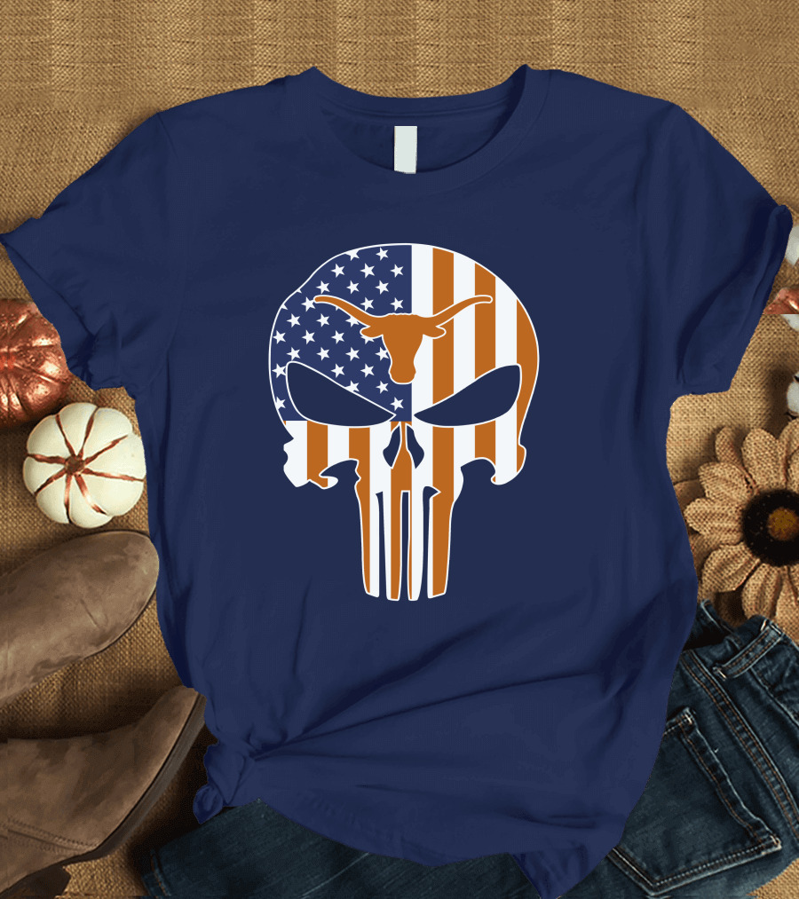 Texas Longhorns The Punisher American Flag Skull T-Shirt