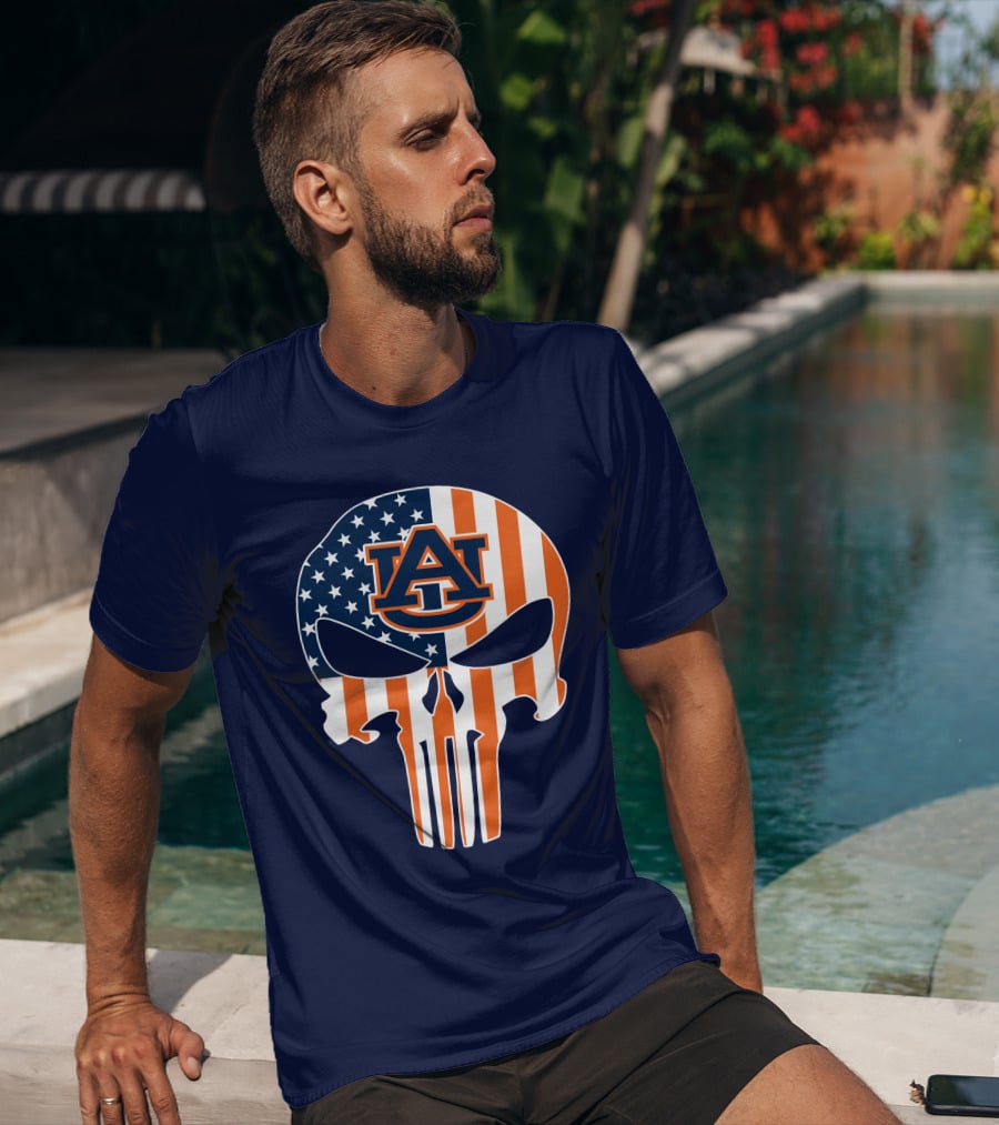 Auburn Au Logo American Flag Punisher Skull T-Shirt