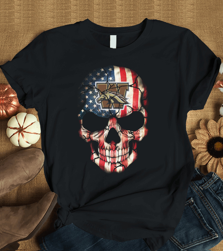 Western Michigan Broncos American Flag Skull T-Shirt