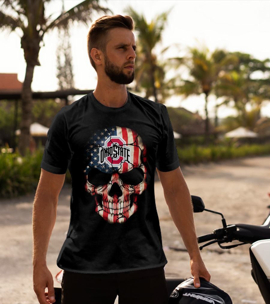 Ohio State Buckeyes Skull American Flag T-Shirt