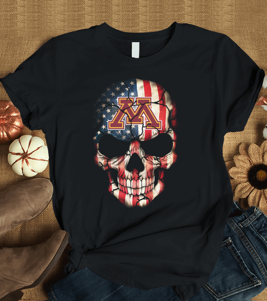 Minnesota Golden Gophers American Flag Skull T-Shirt
