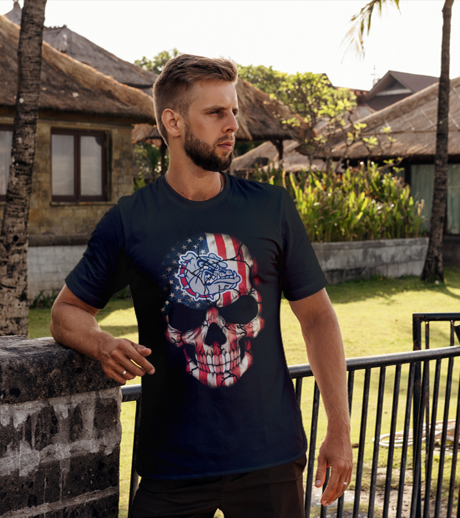 Gonzaga Bulldogs American Flag Skull T-Shirt