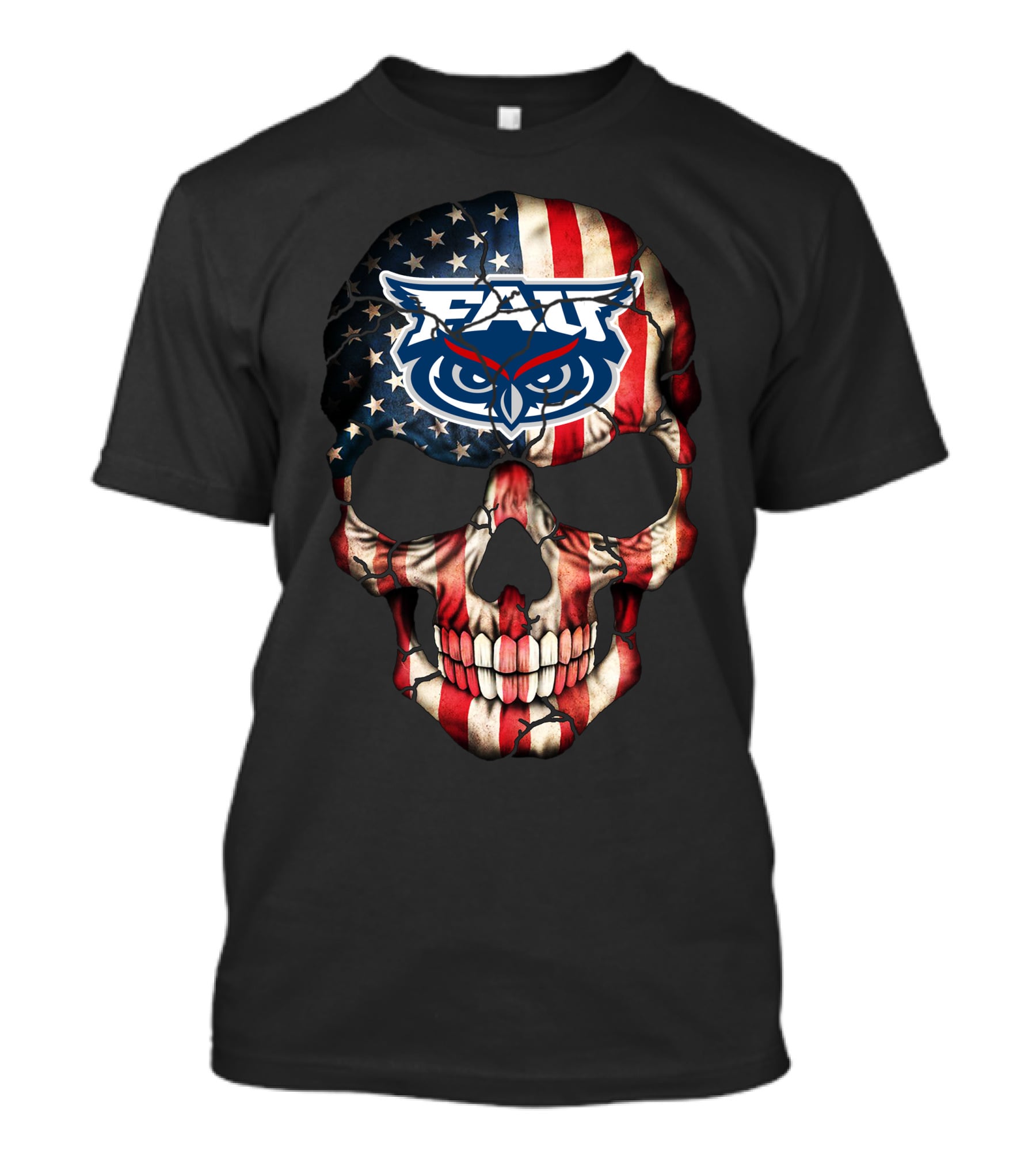 Fau Owls American Flag Skull T-Shirt