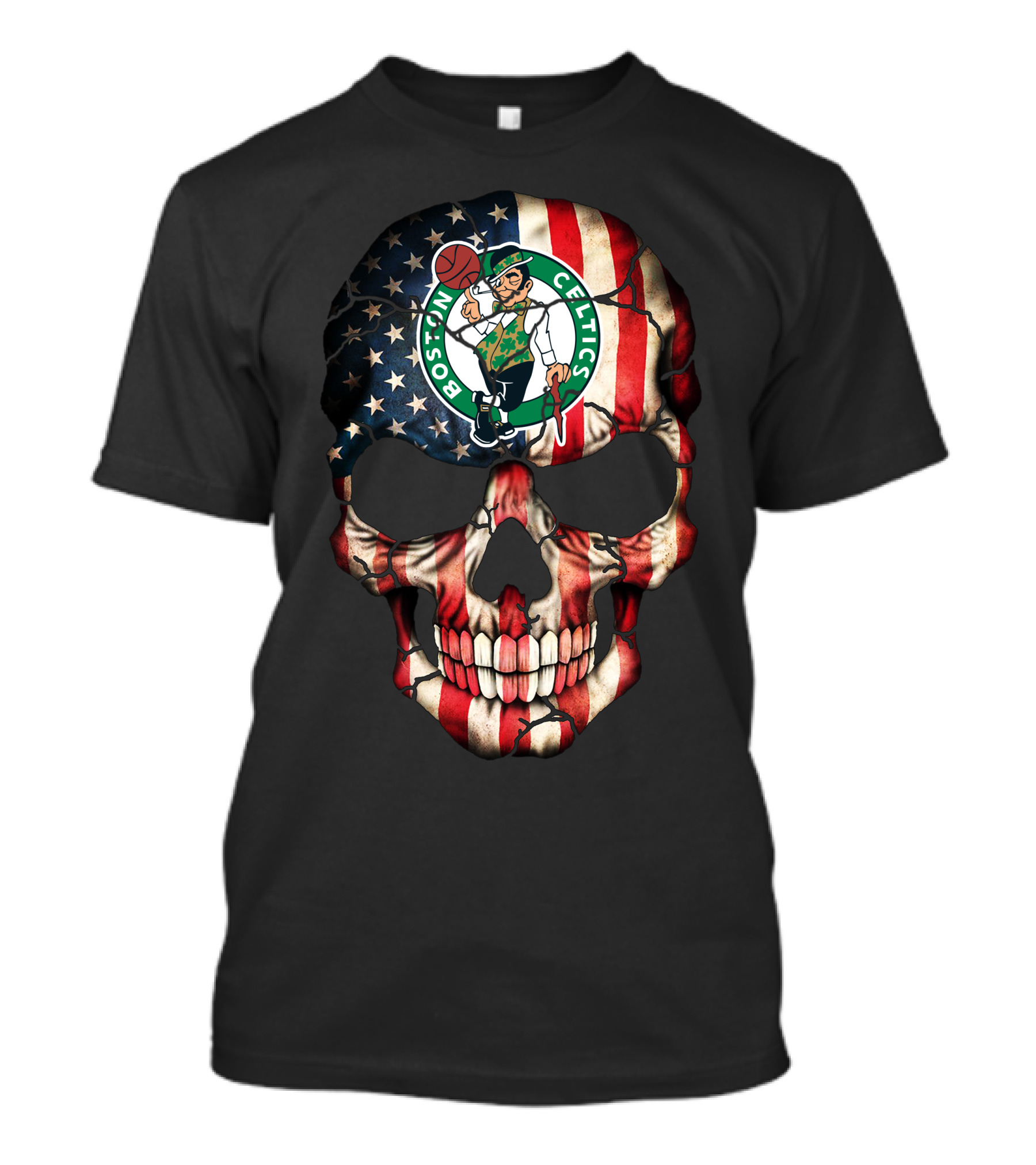 Boston Celtics American Flag Skull T-Shirt
