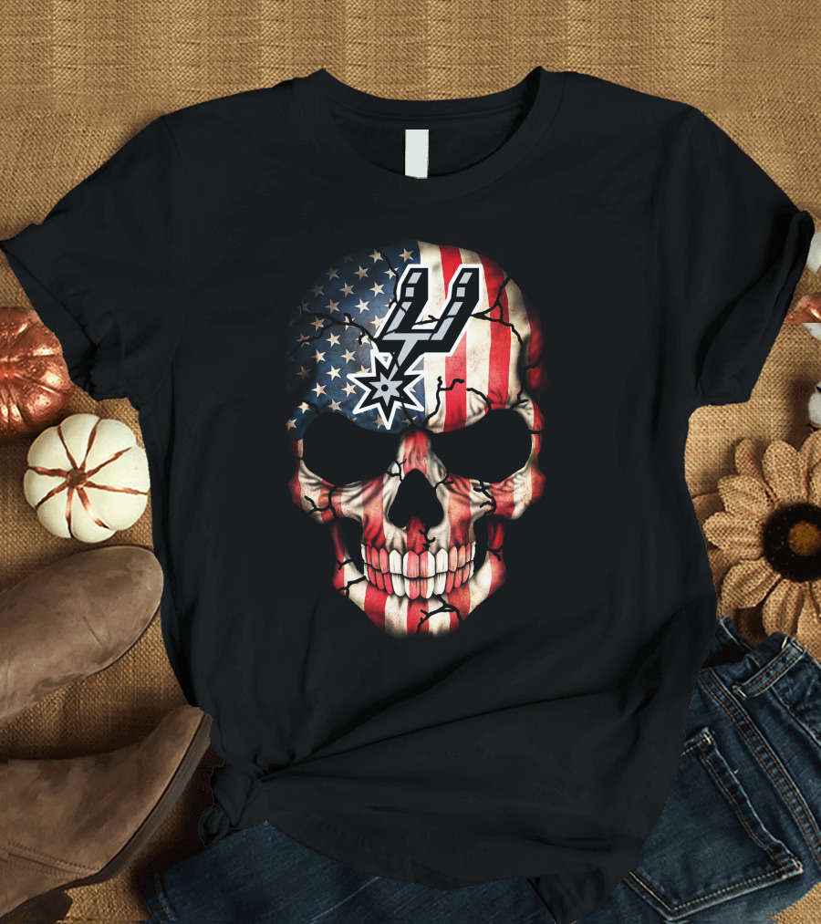 American Flag Skull San Antonio Spurs Logo 198 T-Shirt