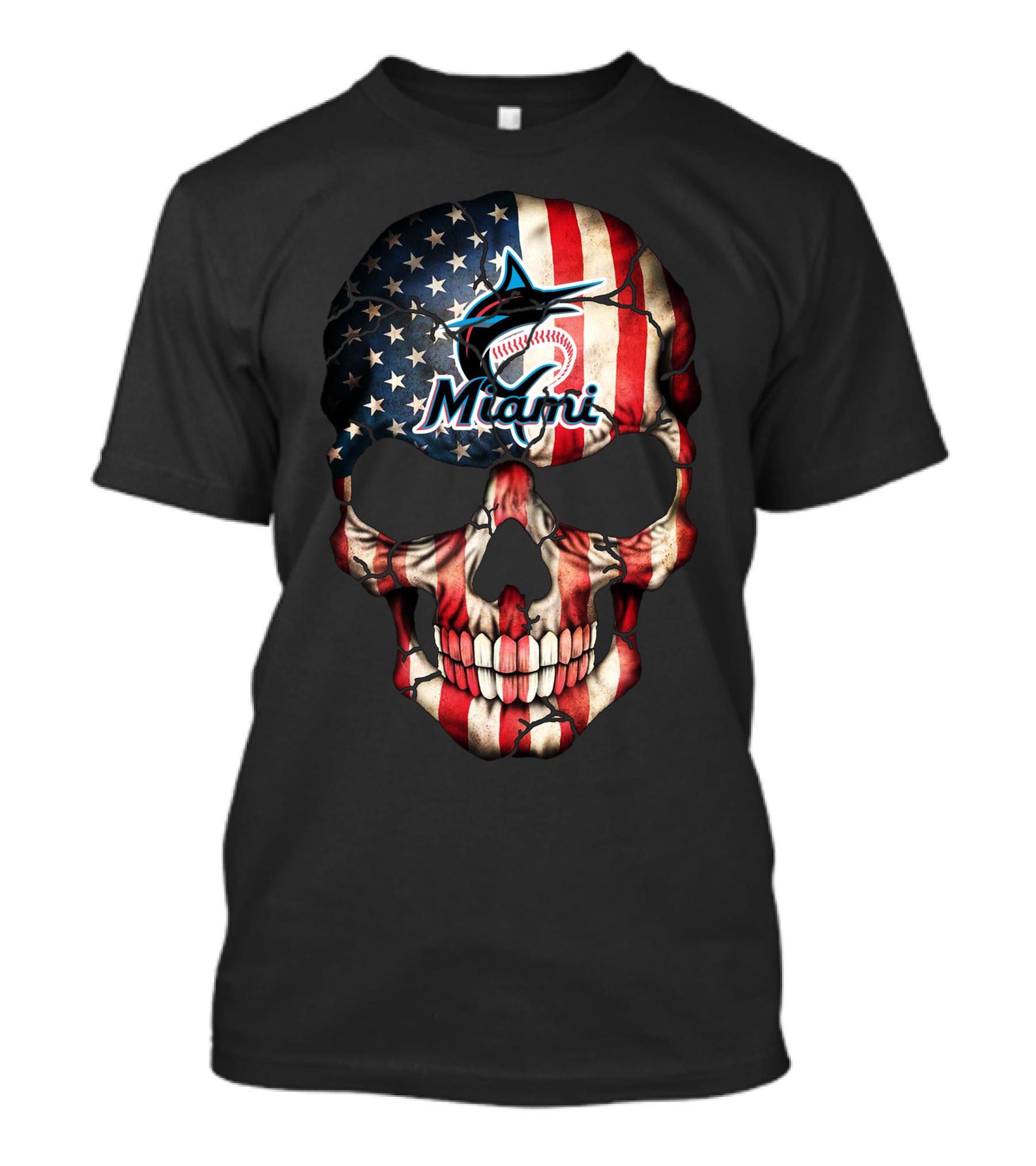 Miami Marlins American Flag Skull T-Shirt