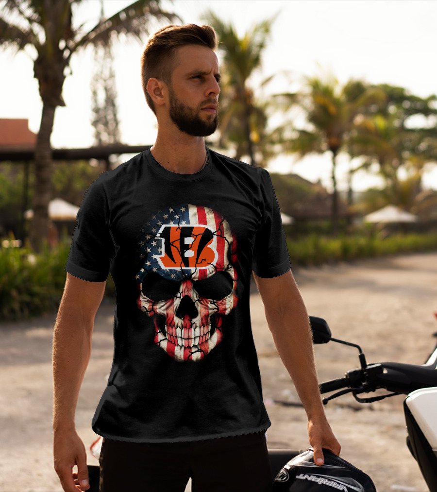 Cincinnati Bengals American Flag Skull T-Shirt