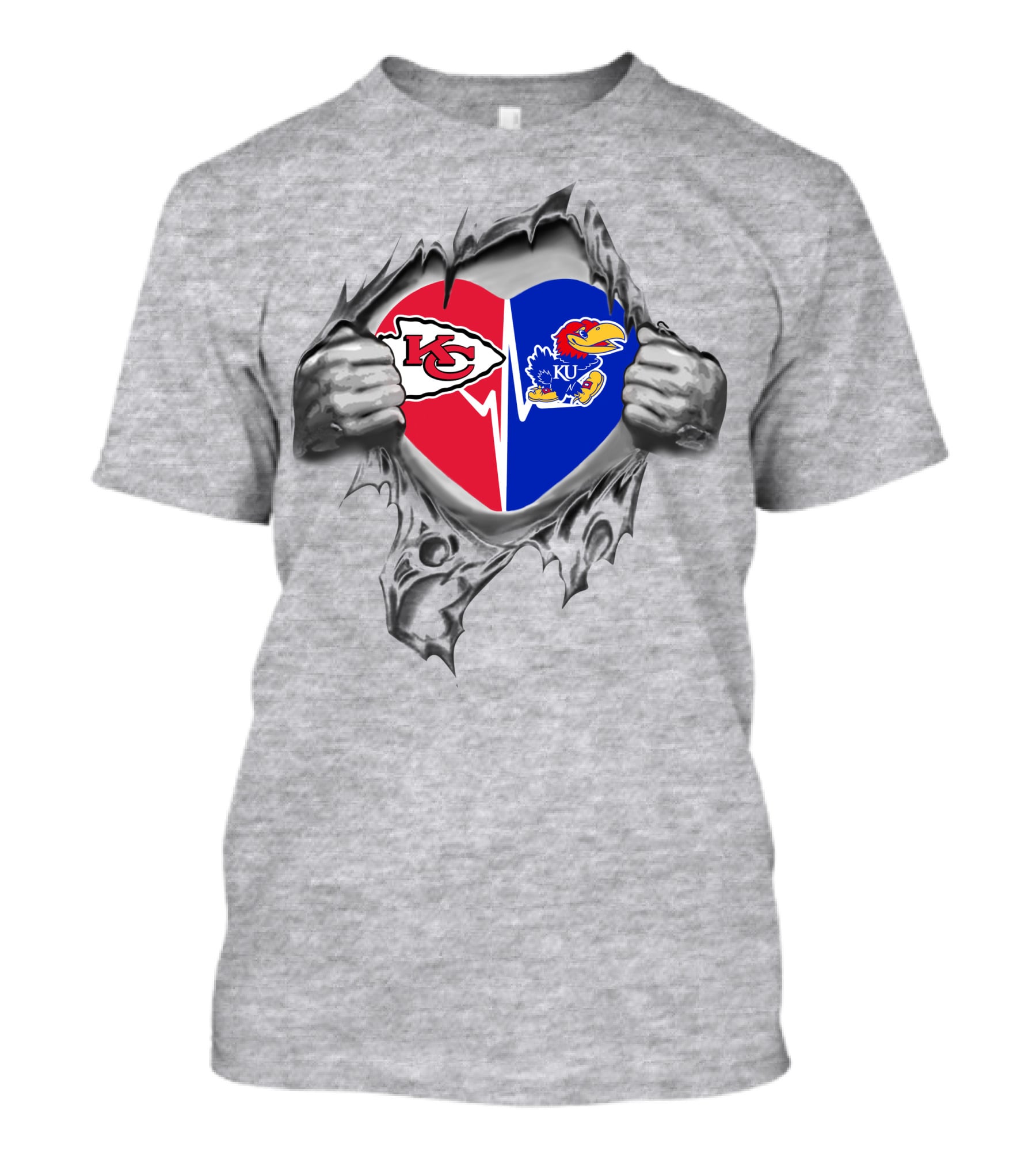 Chiefs And Kansas Jayhawks Heart Emblem Featuring Iconic Logos T-Shirt