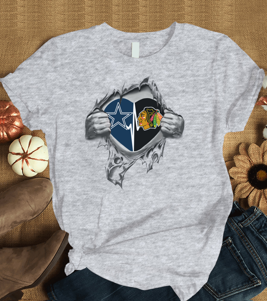 Dallas Cowboys Chicago Blackhawks Logo Heart T-Shirt
