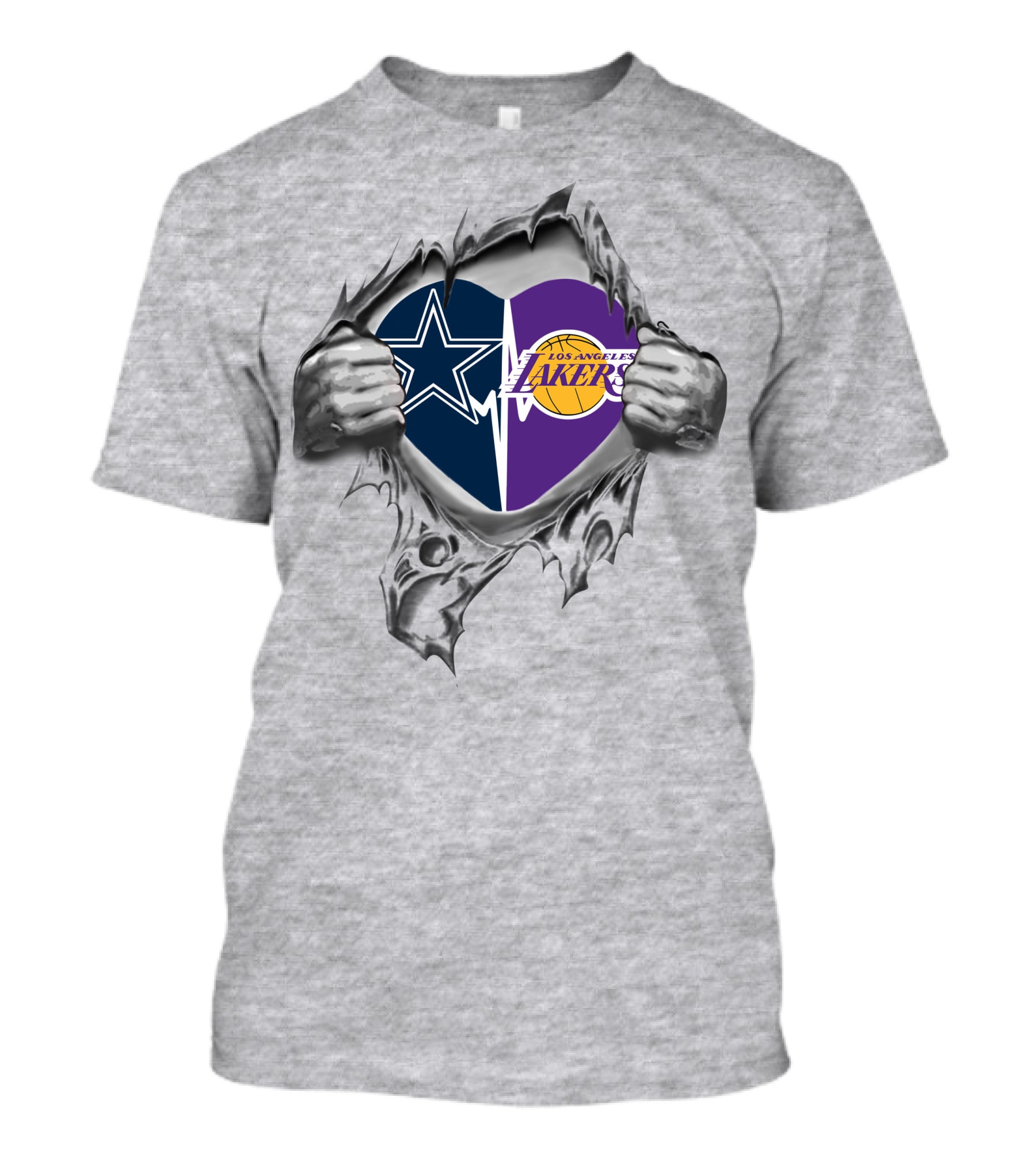 Cowboys Los Angeles Lakers Heart Steel Fan Pride T-Shirt