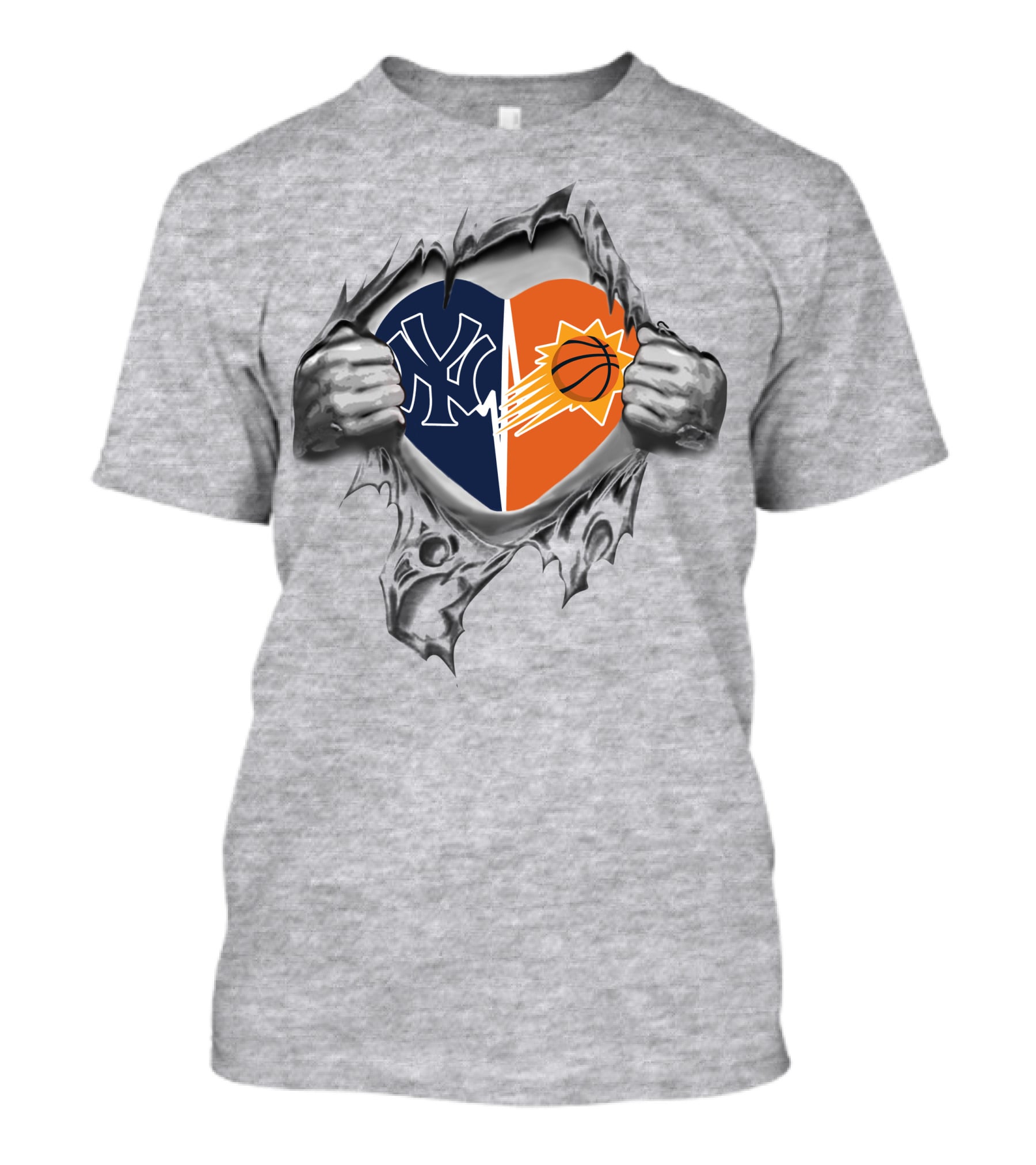 Yankees Phoenix Suns Heart Symbol With Torn Hands T-Shirt