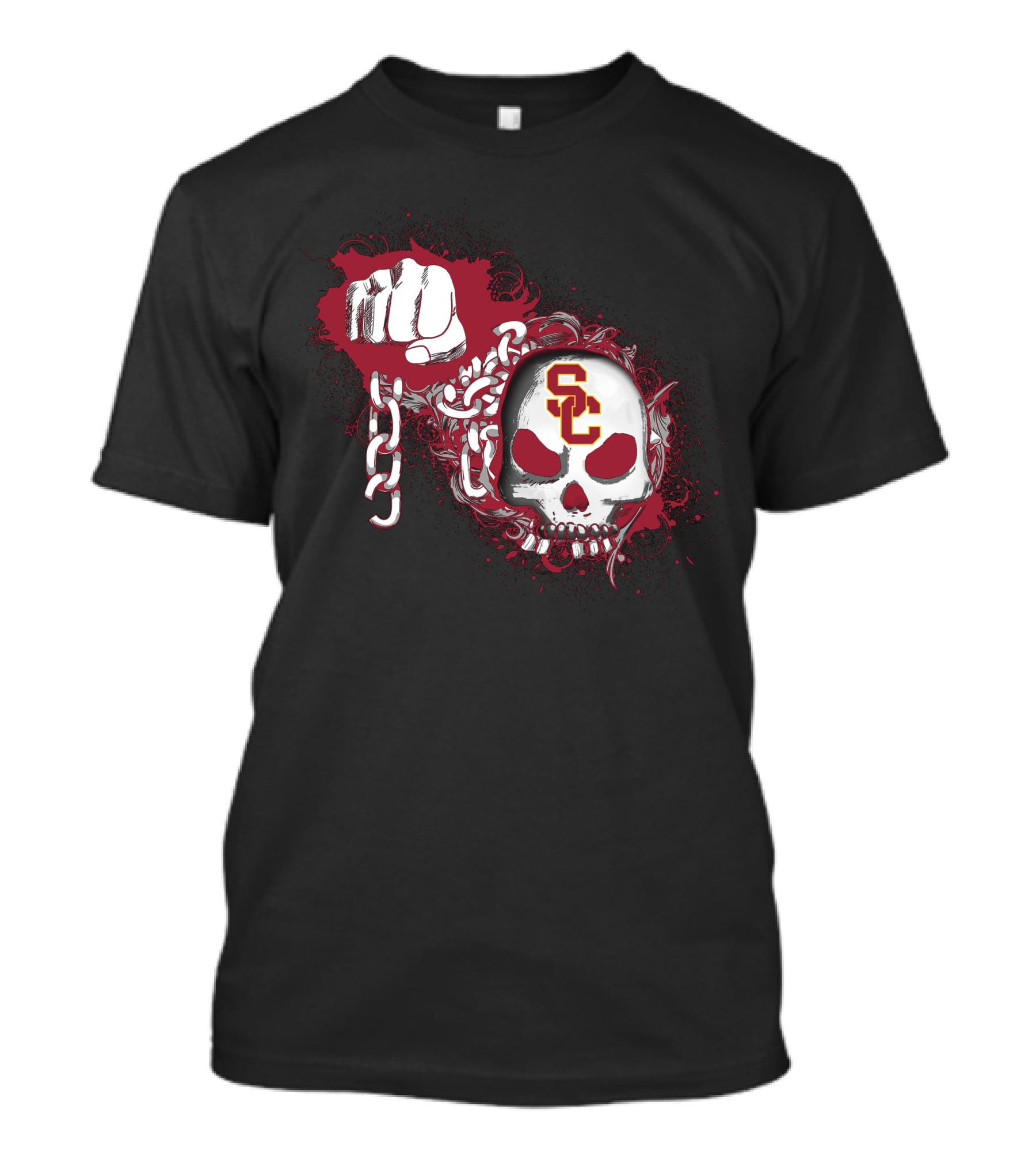 Usc Trojans Skull With Chain And Fist T-Shirt