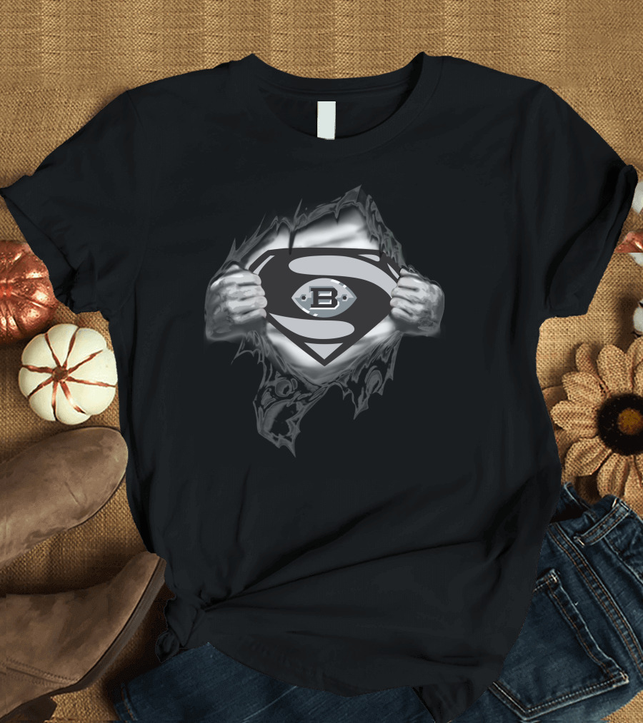 Birmingham Iron Superman Shield Tear Gray And Black T-Shirt