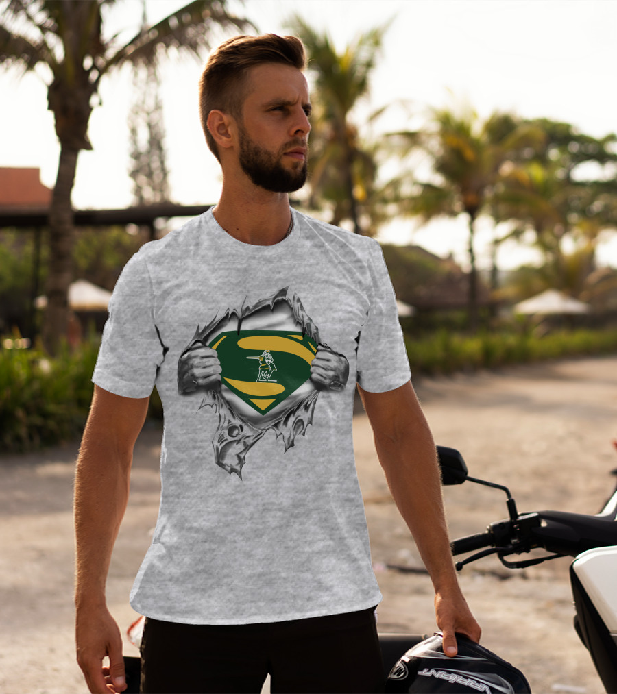 St Norbert Green Knights Superman Logo With Shield And Hands Ripping Effect T-Shirt