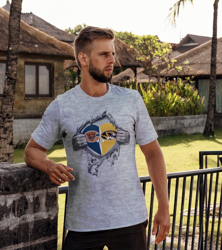 Bears Missouri Tigers Heart Logo Tearing T-Shirt