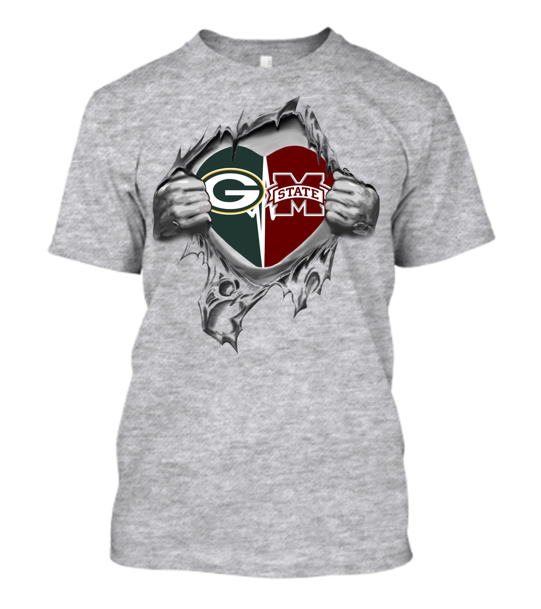 Packers Mississippi State Heart Logo Fusion T-Shirt