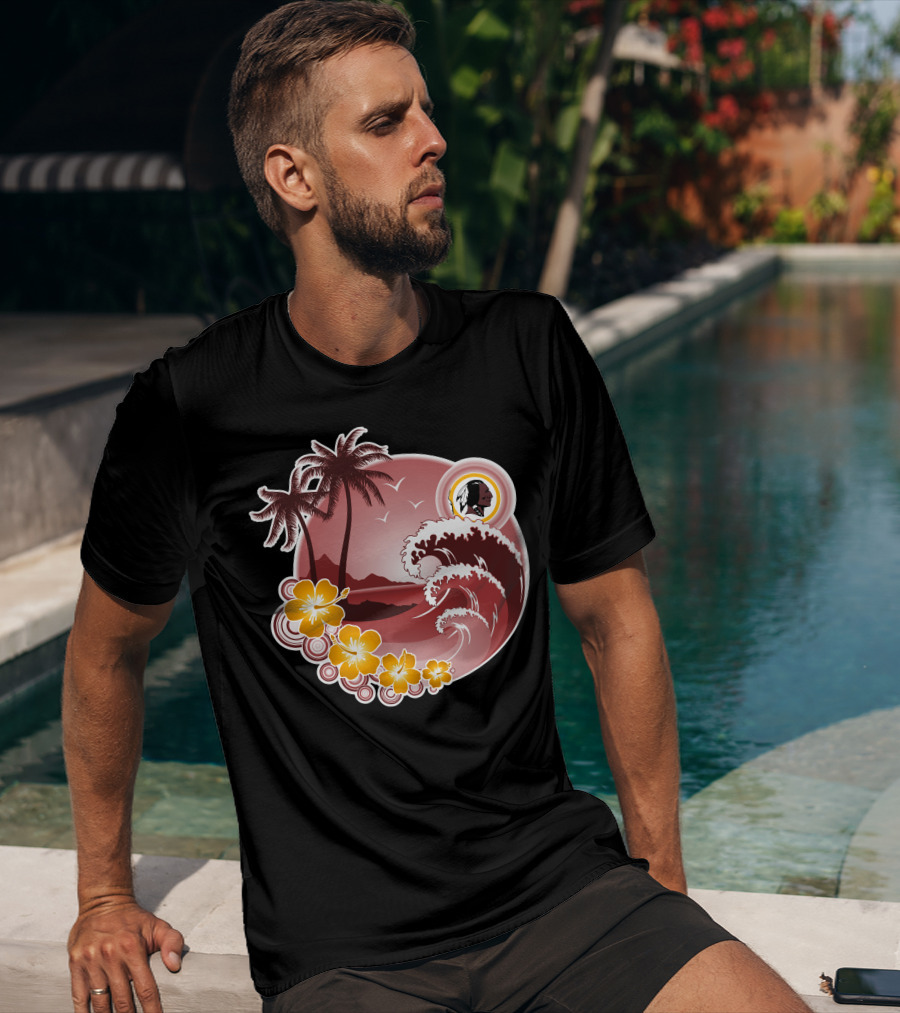 Washington Redskins Tropical Wave And Palm Scene T-Shirt
