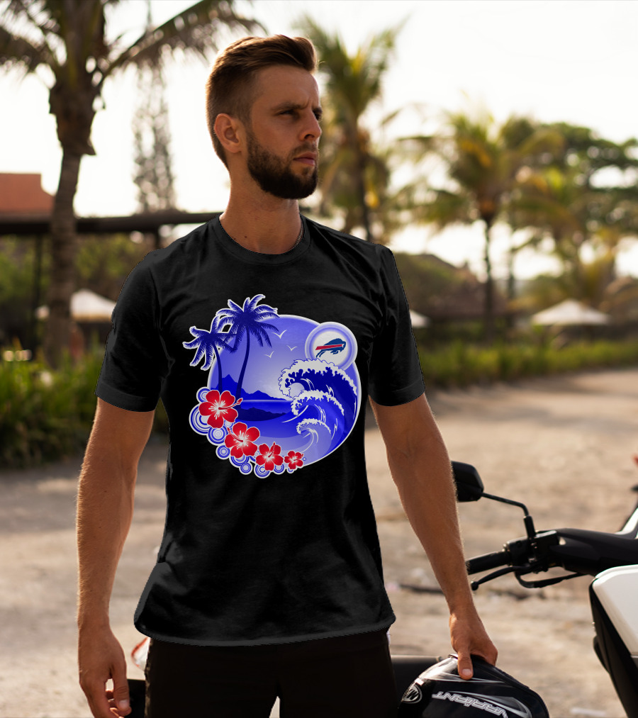 Buffalo Bills Happy Holidays Tropical Scene With Waves And Palms T-Shirt