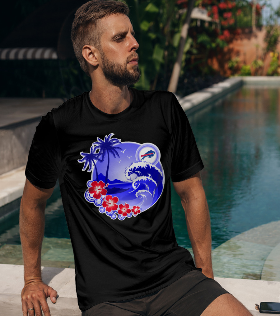 Buffalo Bills Happy Holidays Tropical Scene With Waves And Palms T-Shirt