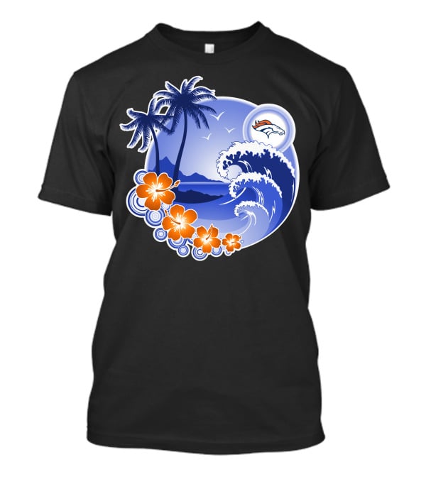 Denver Broncos Happy Holidays Tropical Beach Scene T-Shirt