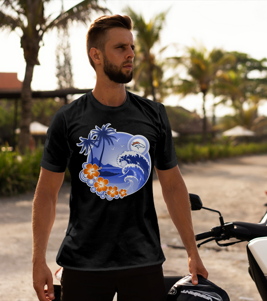 Denver Broncos Happy Holidays Tropical Beach Scene T-Shirt