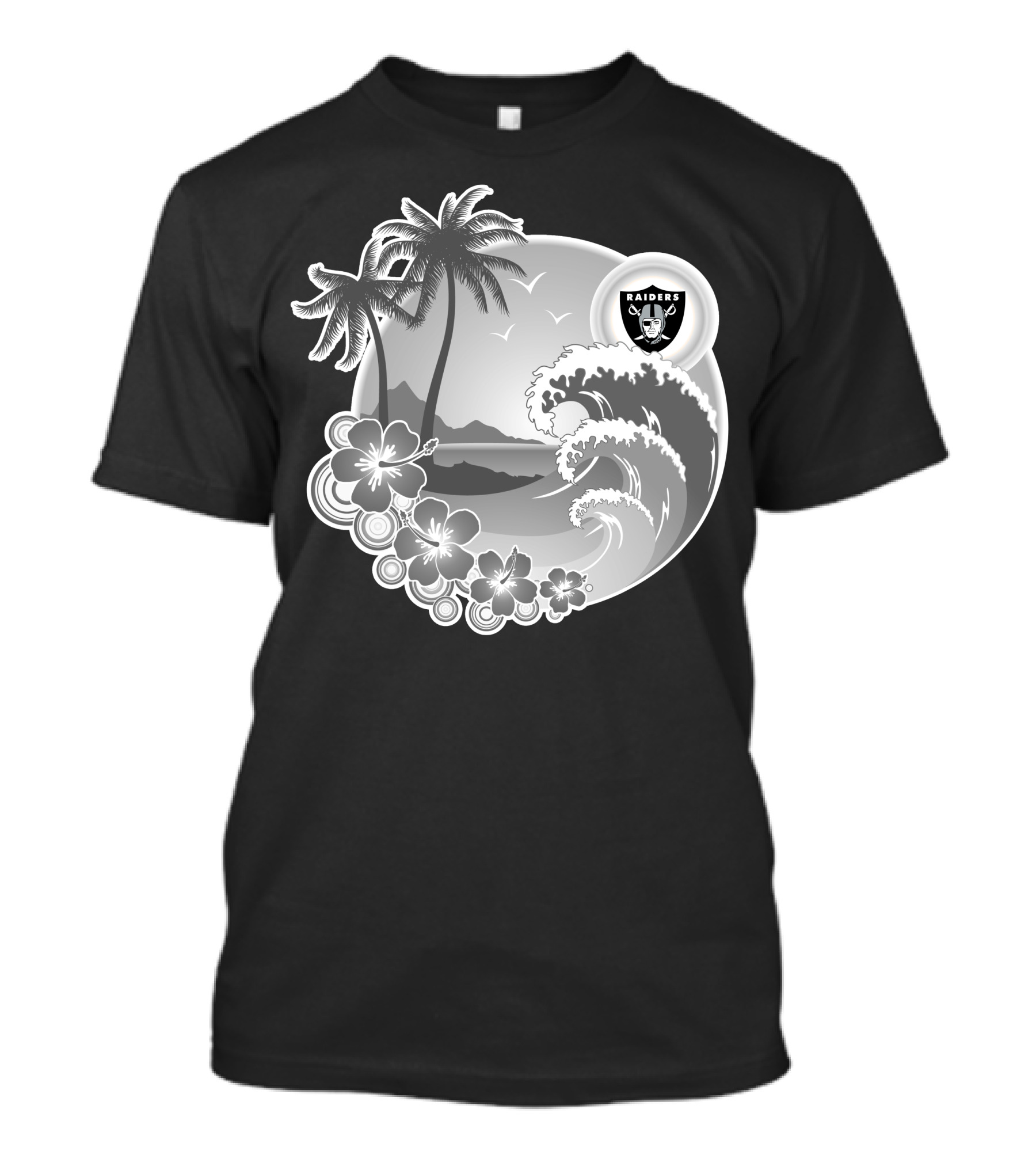 Las Vegas Raiders Happy Holidays Beach Scene With Palm Trees And Waves T-Shirt