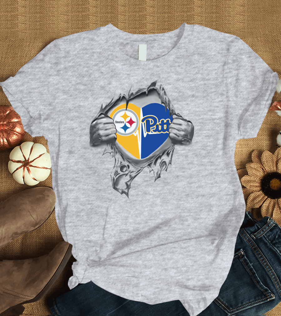 Steelers Pitt Panthers Heart Combination T-Shirt
