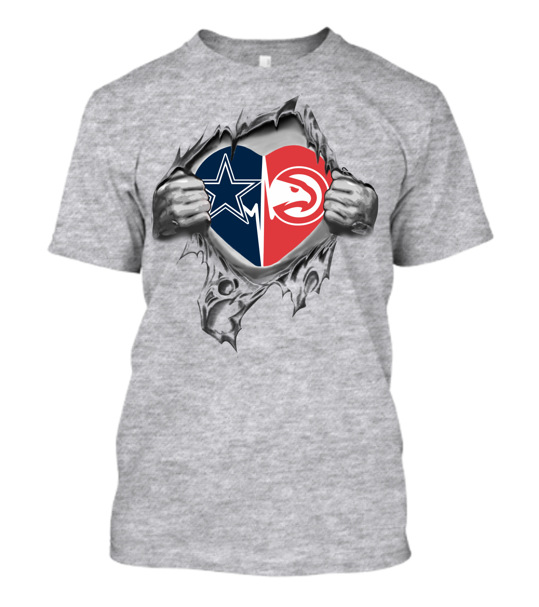 Cowboys Atlanta Hawks Heart Symbol Rip T-Shirt