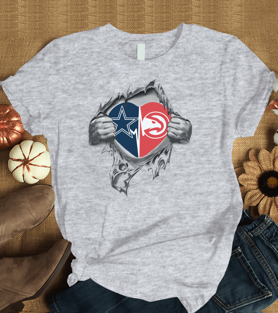 Cowboys Atlanta Hawks Heart Symbol Rip T-Shirt