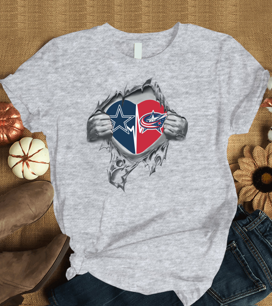 Cowboys Columbus Blue Jackets Heart Torn Hands T-Shirt