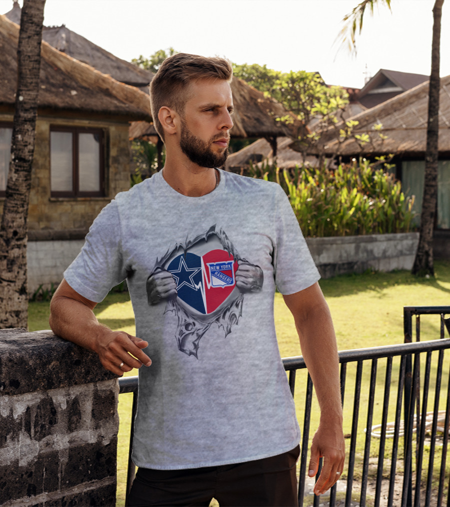 Cowboys New York Rangers Heart Logo Tearing T-Shirt