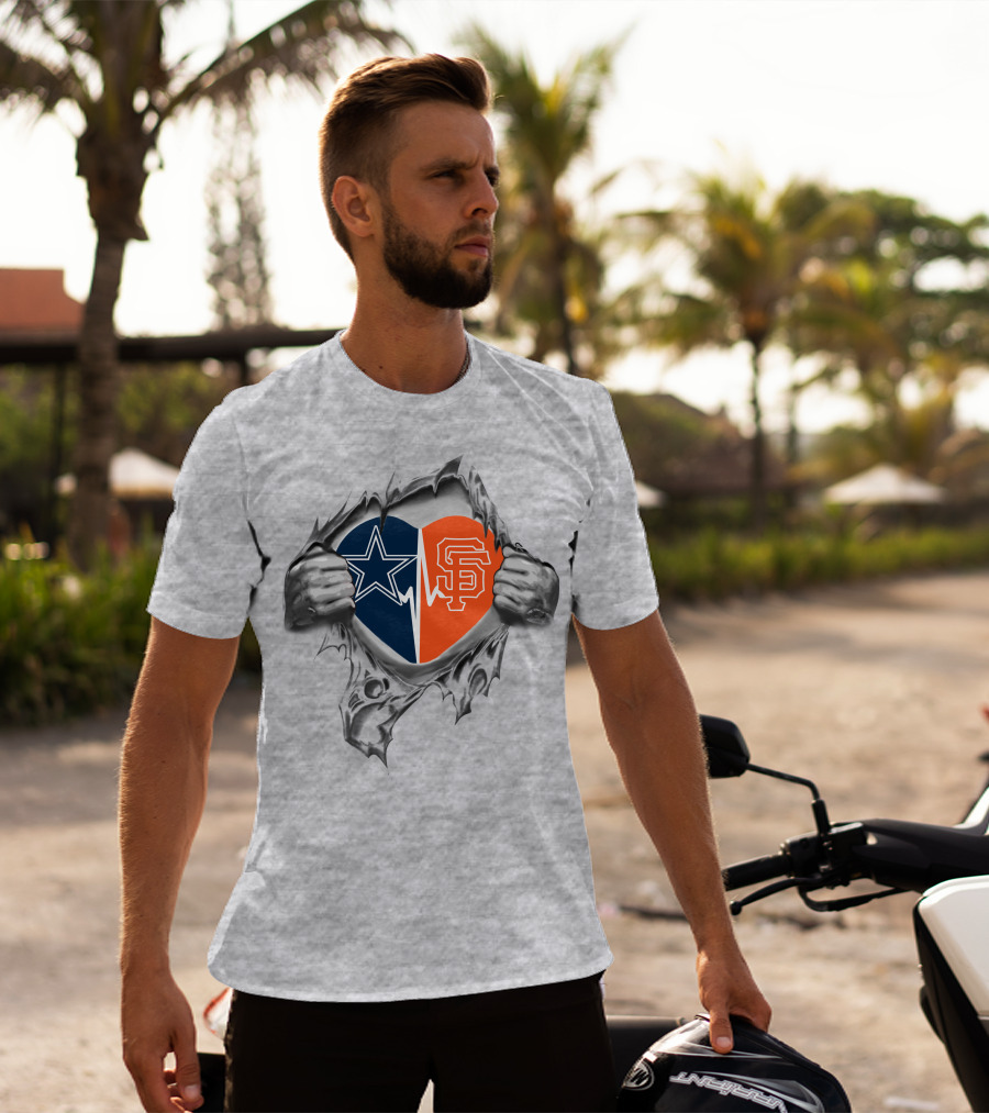 Dallas Cowboys San Francisco Giants Heartbeat Connection T-Shirt