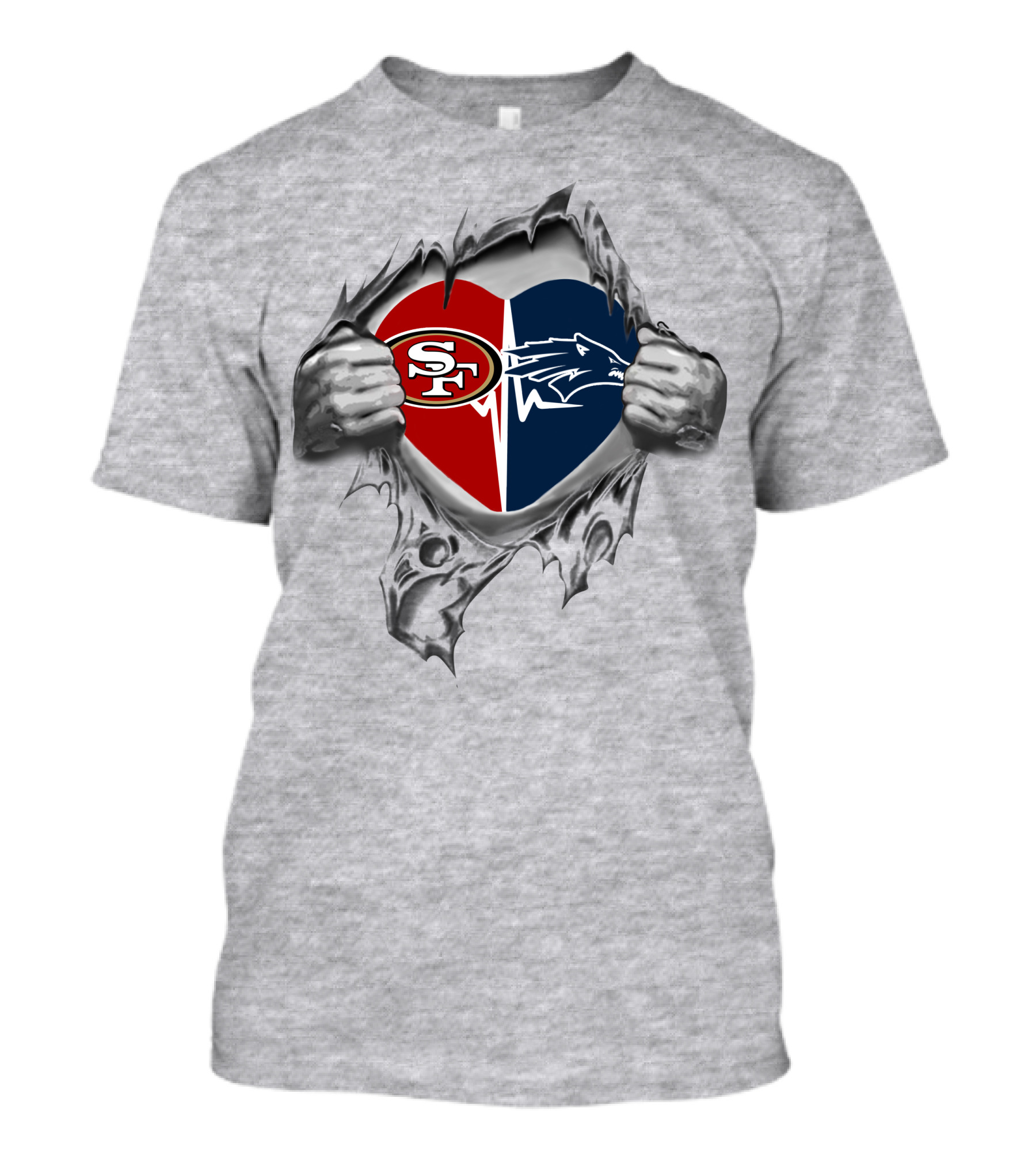 49ers And Nevada Wolf Pack Heart Design Featuring Iconic Logos T-Shirt