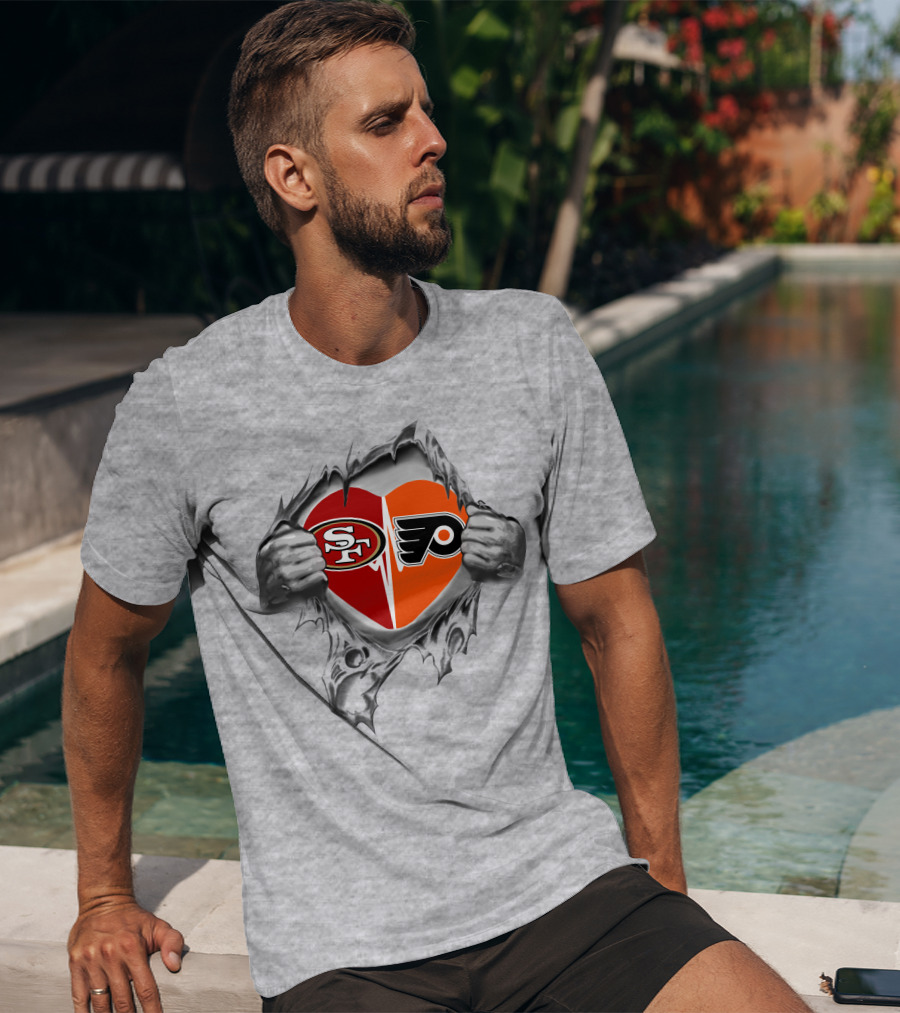 49ers Flyers Heart Logo Torn Fabric T-Shirt