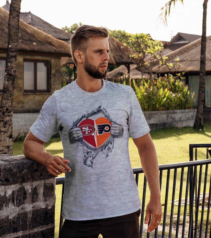 49ers Flyers Heart Logo Torn Fabric T-Shirt
