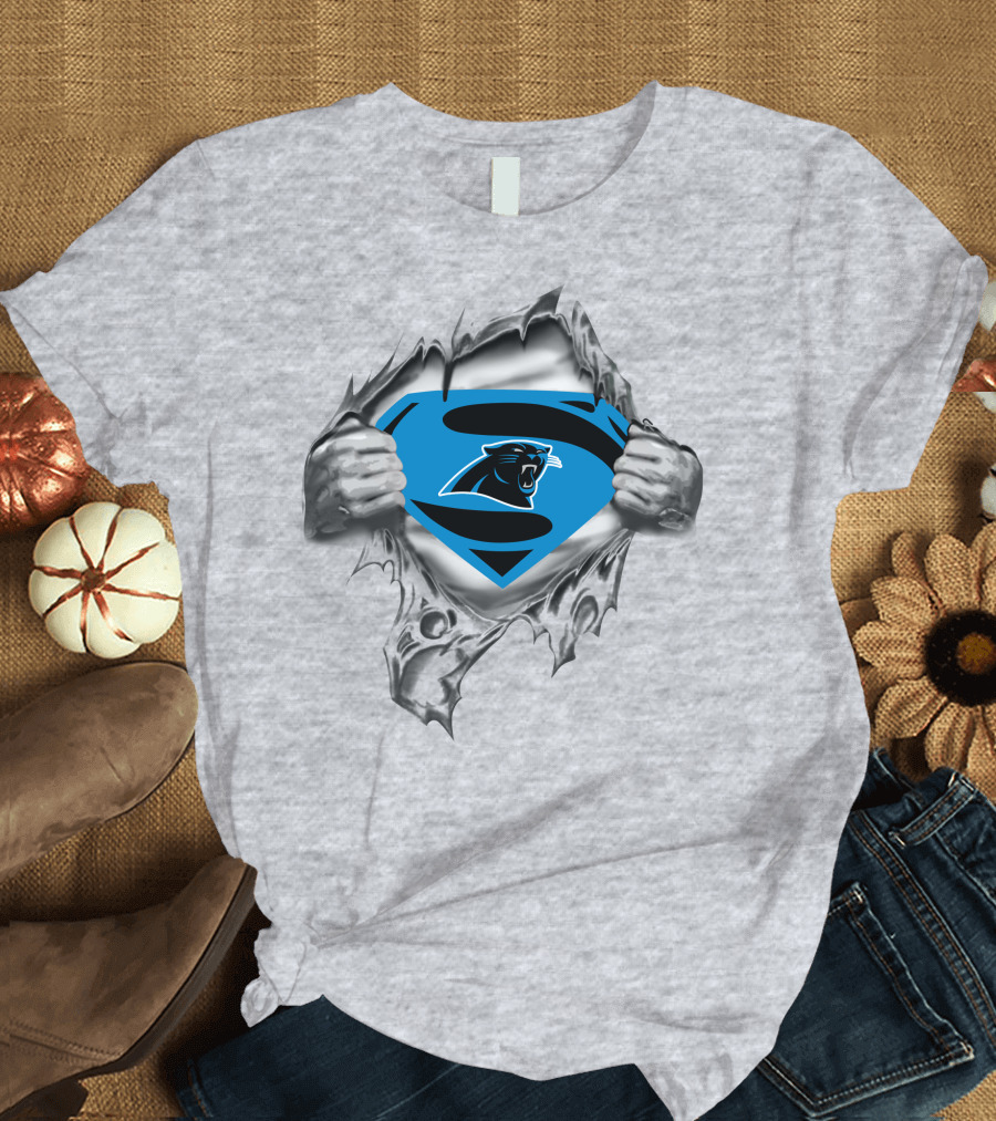 Carolina Panthers Superman Logo Rip Through T-Shirt