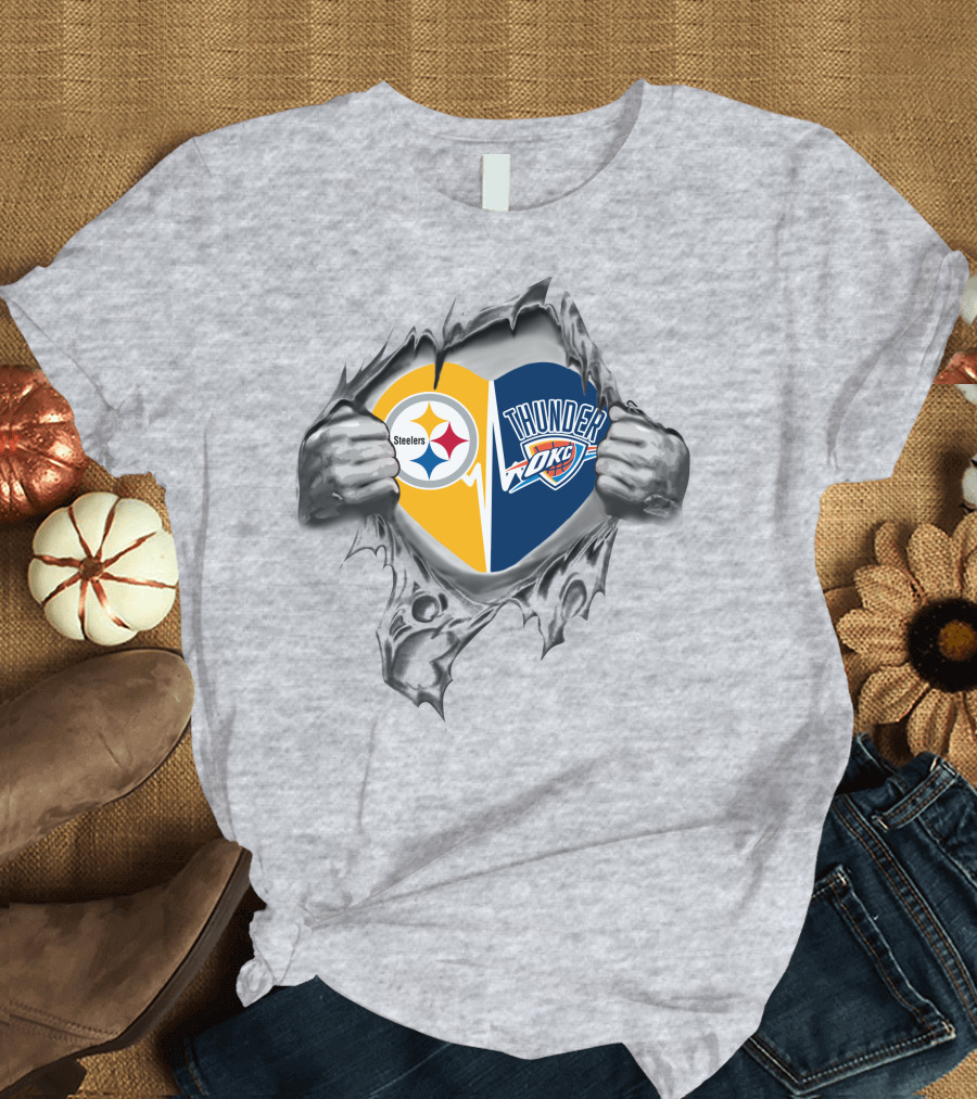 Steelers Oklahoma City Thunder Heart Logo Steelers Thunder Fans T-Shirt