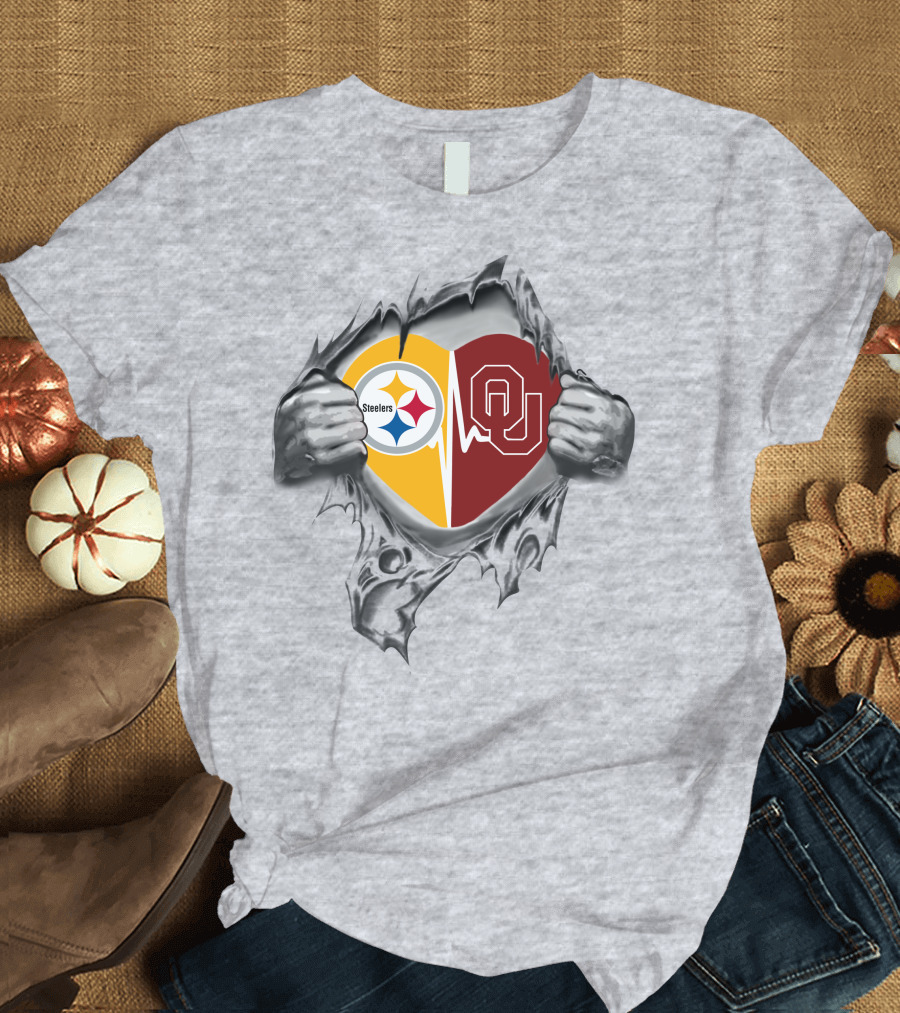 Steelers Oklahoma Sooners Heart Torn T-Shirt